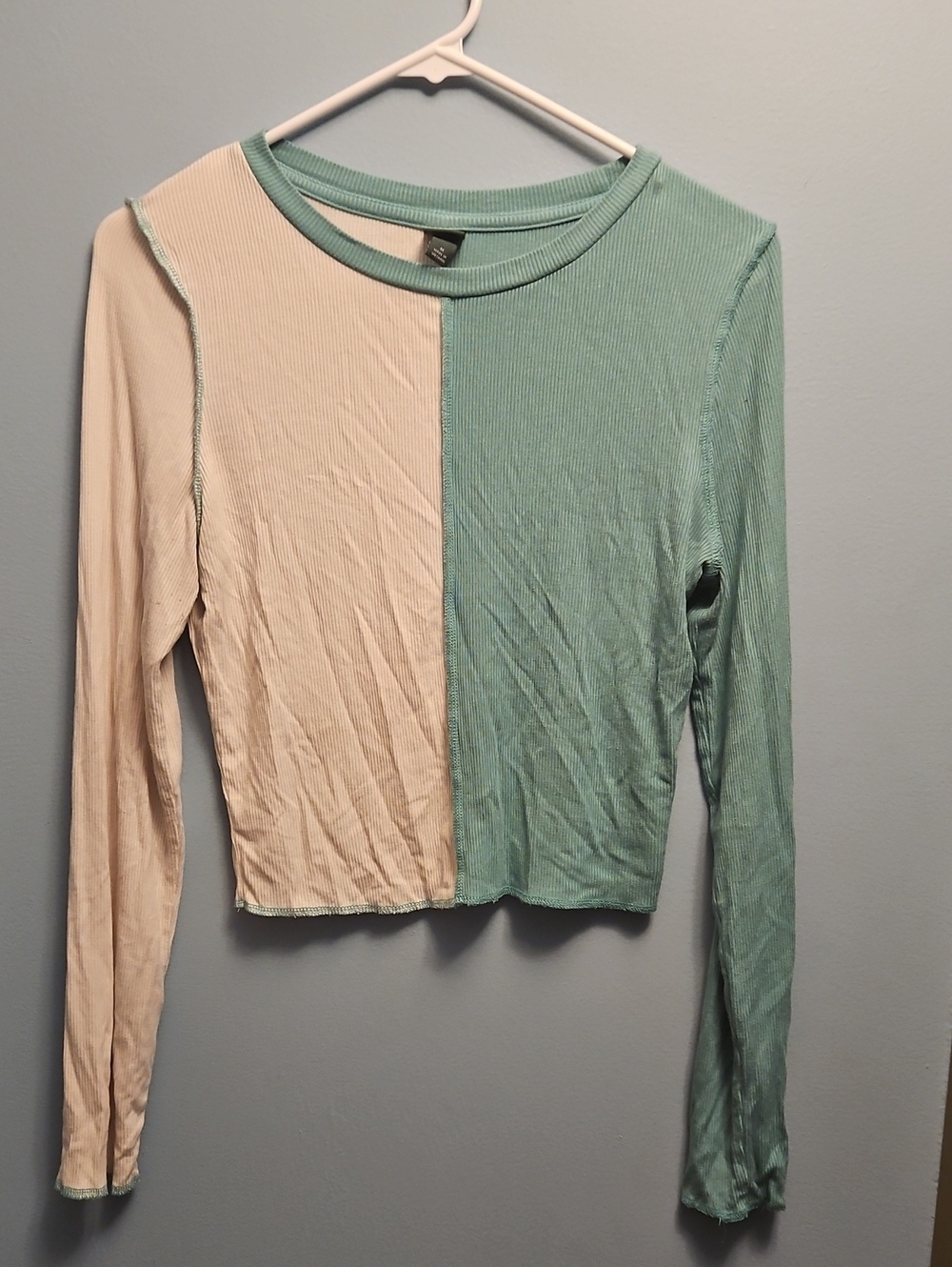 wild fable Two-Tone Ribbed Long-Sleeve Tee in Mint & Cream